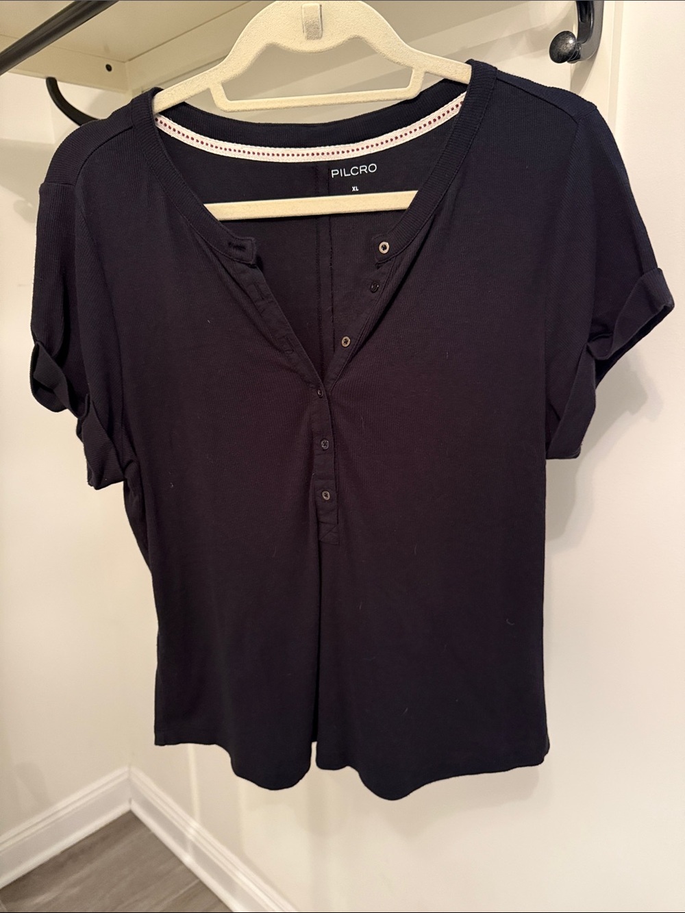 Pilcro Black Short Sleeve Henley Tee